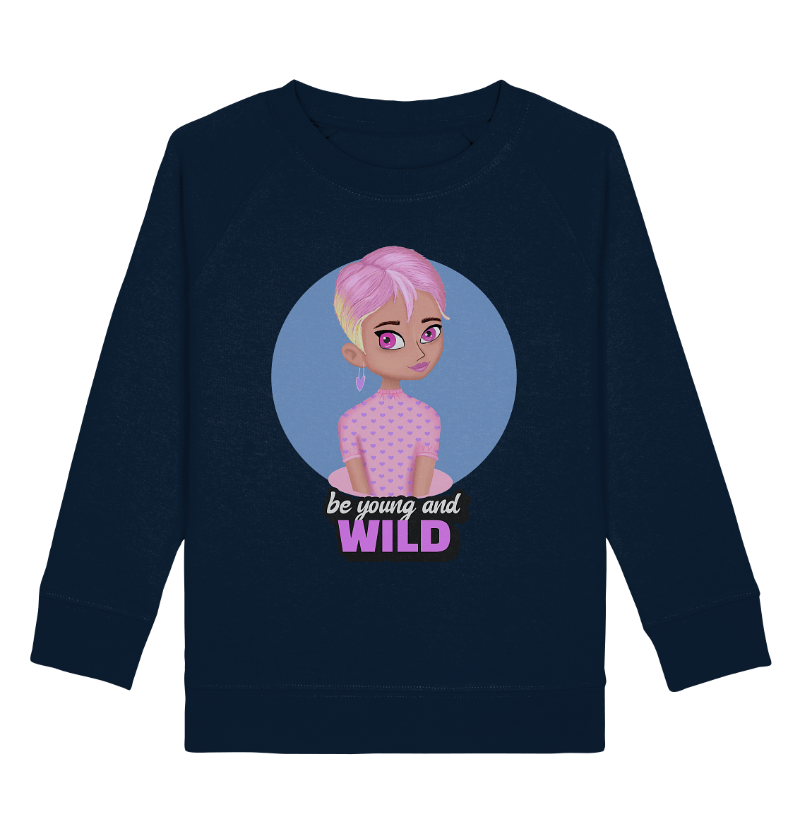 Cartoon Girl Pink in Rosa be young and wild mädchen sweatshirt in navy blau