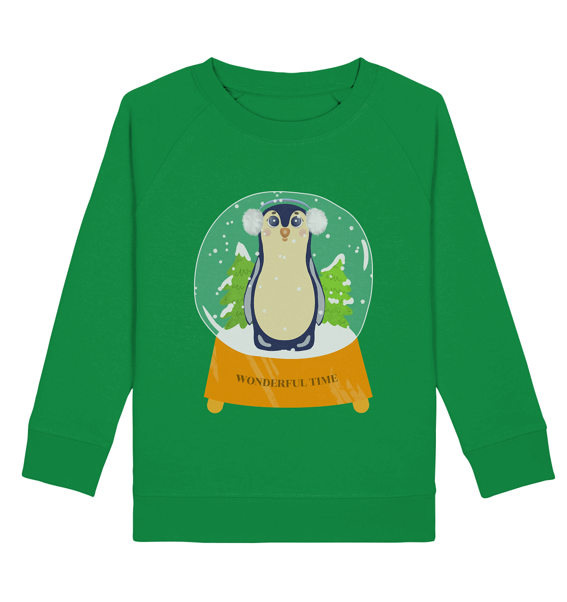 Pinguin cartoon in glaskugel Kinder Sweatshirt in green mit handgezeichneten Pinguin Cartoon sweatshirt in grün