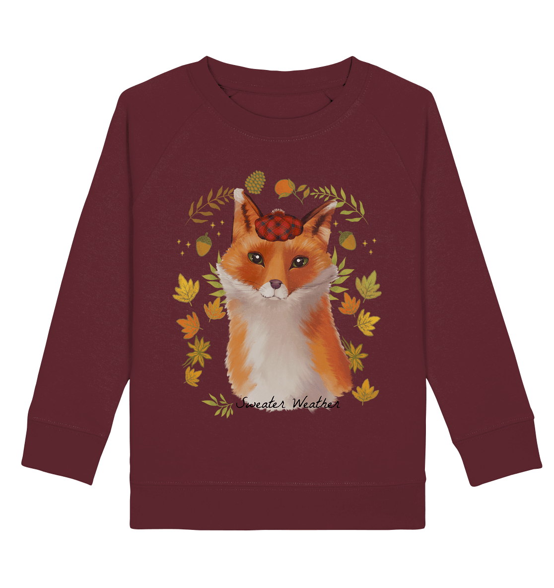 Fuchs im Herbst Kinder Sweatshirt in burgundy mit Fuchs Print Design von BLOOMINIC