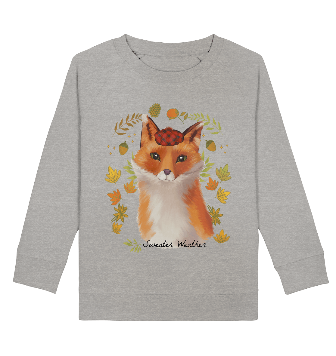 Fuchs im Herbst Kinder Sweatshirt in grau mit kleinem Fuchs Print von BLOOMINIC