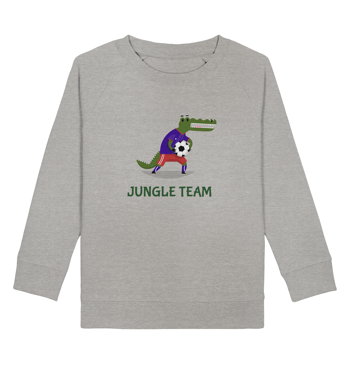 Kinder Sweatshirt in grau mit modischen Fußballspieler Krokodile Print und Beschriftung "Jungle Team". 