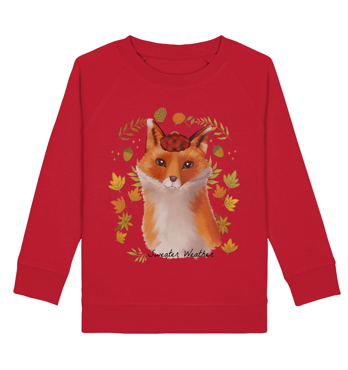 Fuchs im Herbst Kinder Sweatshirt in rot mit kleinem Fuchs