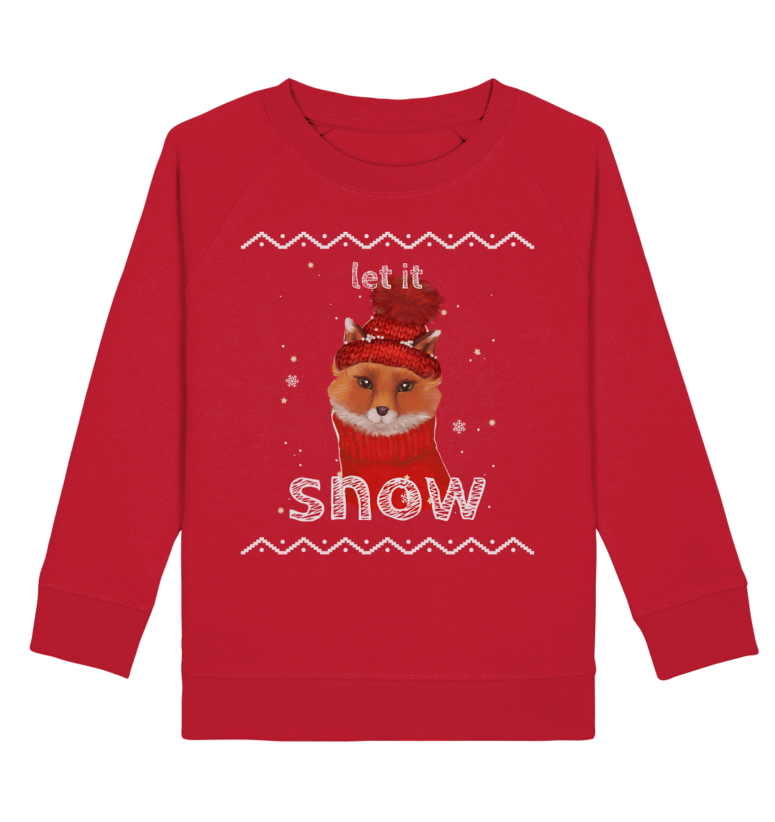 Fuchs Kinder Weihnachtspullover  in rot Sweatshirt Let it snow