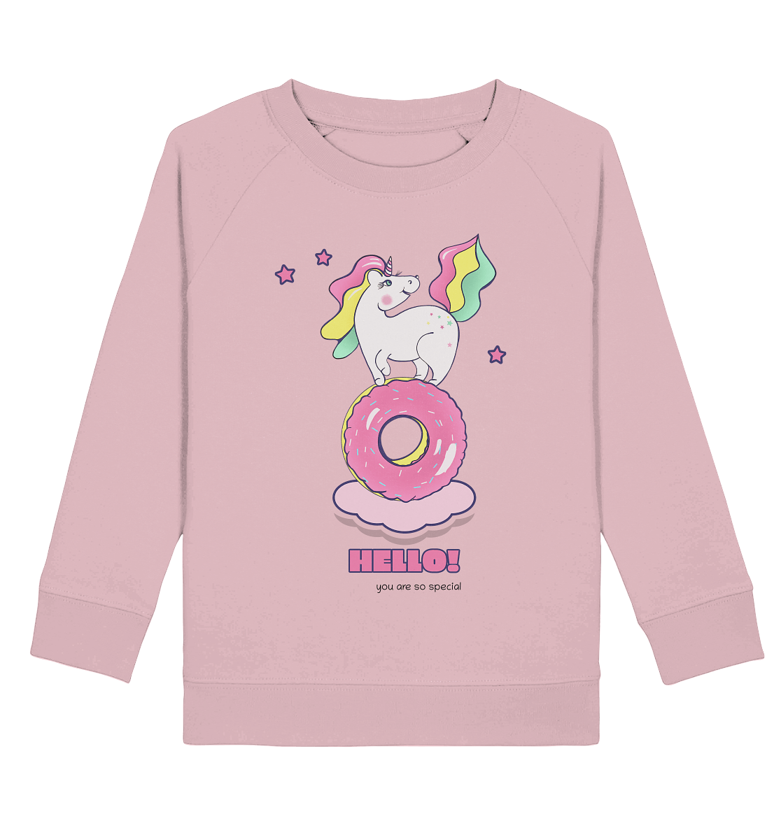 Einhorn Kinder Sweatshirt in rosa mit bunten Einhorn auf dem Donut Print