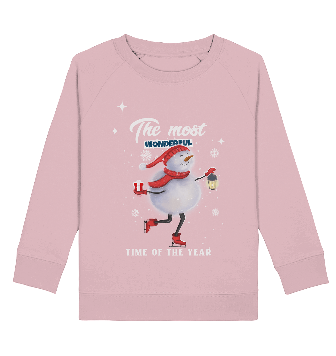Schneeman Cartoon Kinder Sweatshirt the most wonderful time of the year in rosa