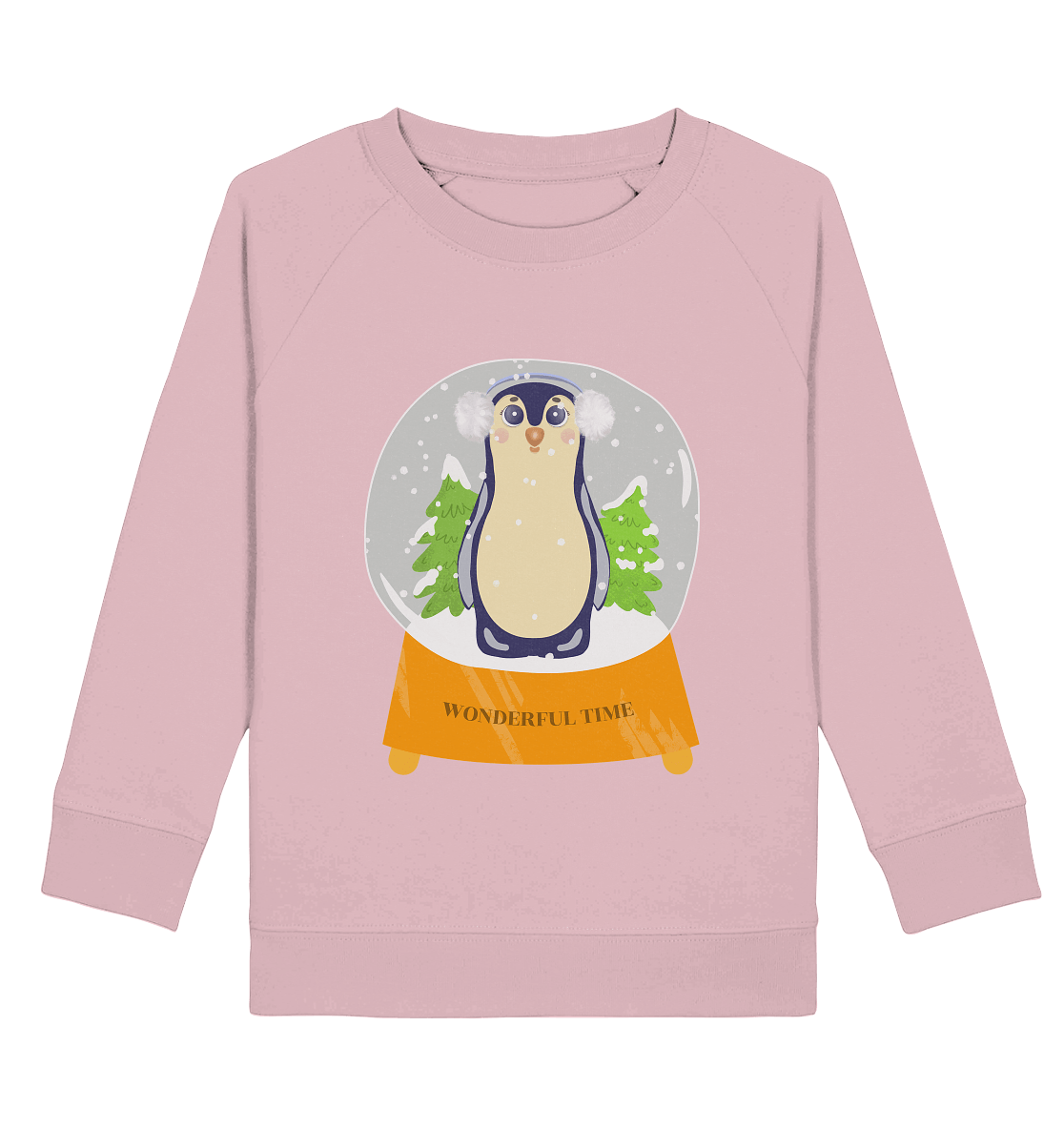 Pinguin Cartoon in Glaskugel Kinder Sweatshirt in rosa mit handgezeichneten Pinguin Cartoon Sweatshirt in rosa