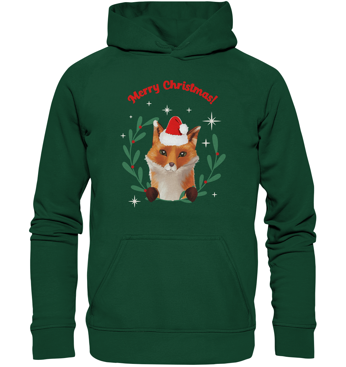 Kinder Hoodie in grün Fuchs mit Weihnachtsmütze