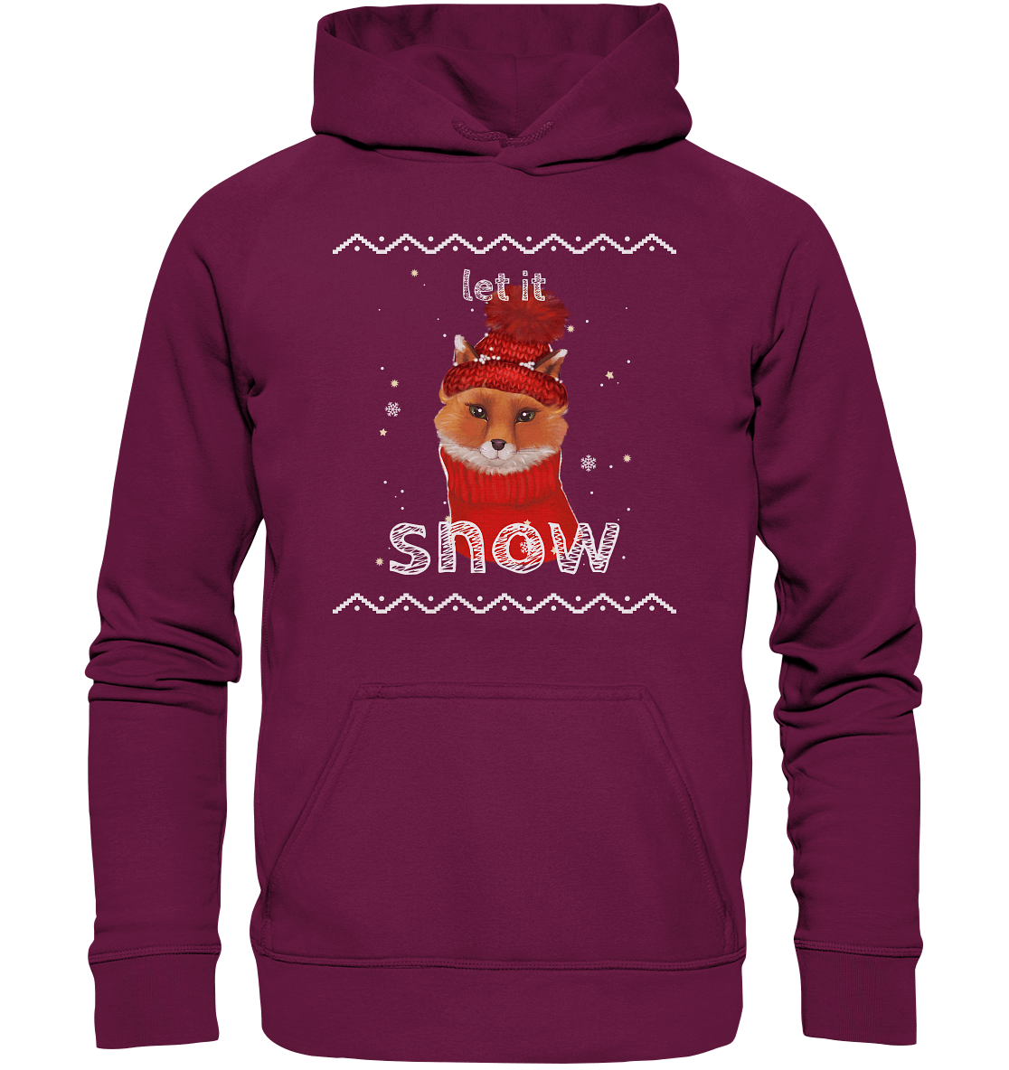 Fuchs Kinder Hoodie Let it snow in weinrot von Bloominic Cartoon Fuchs