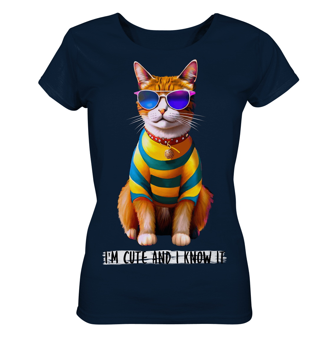 Katzen-T-Shirt-I-m-cute-and-I-know-it-Katzenprint-Shirt-in-navy