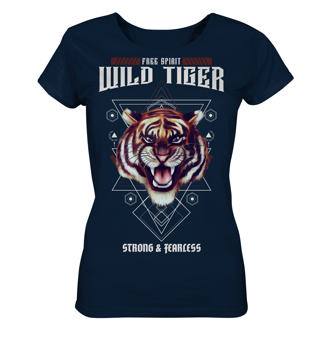 Tiger Damen T-Shirt in navy blau von BLOOMINIC Art Shirt mit Tiger Muster