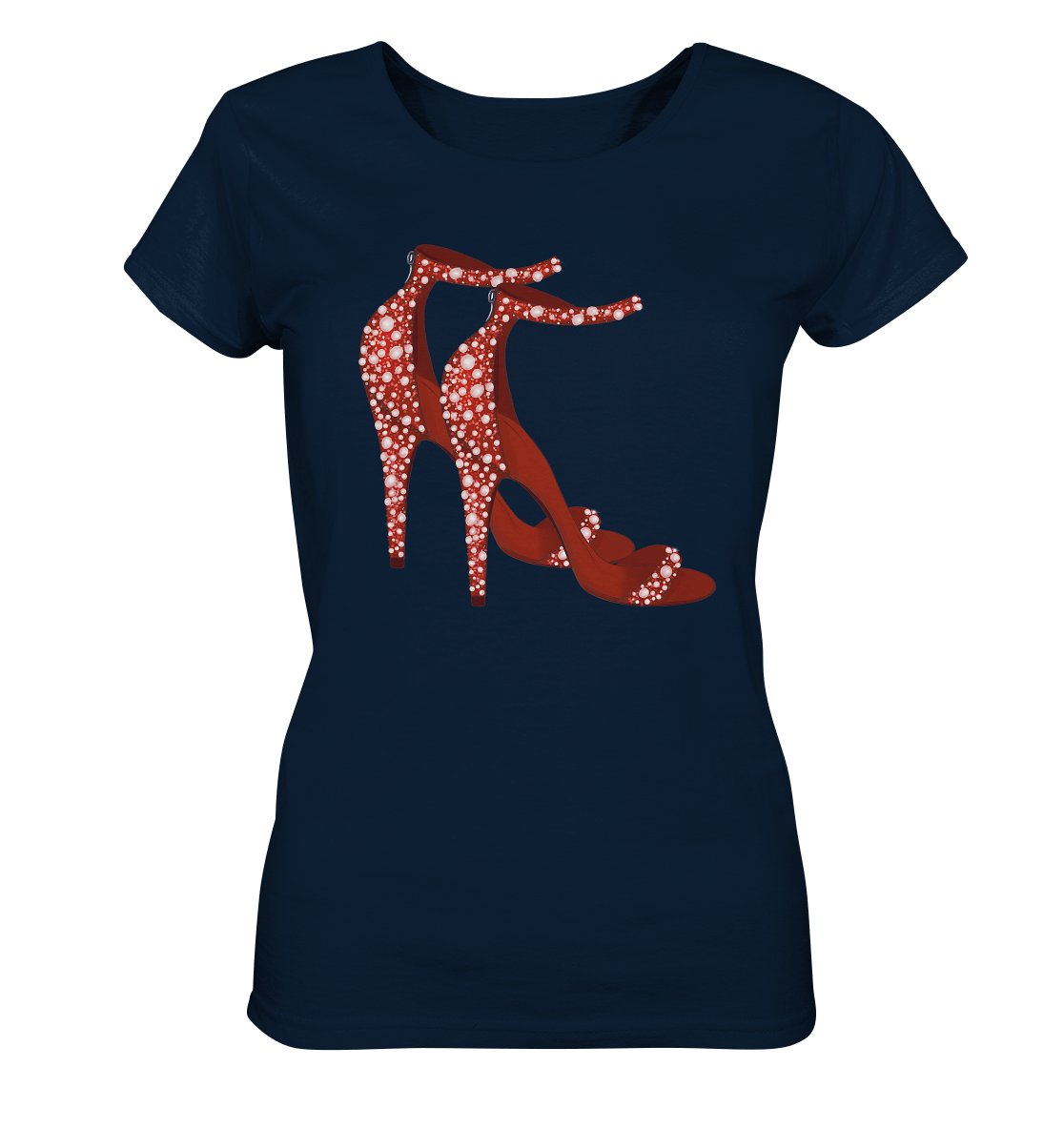 Red Heels Damen T-Shirt mit Fashion-Design rote Sandallen mit Perlen