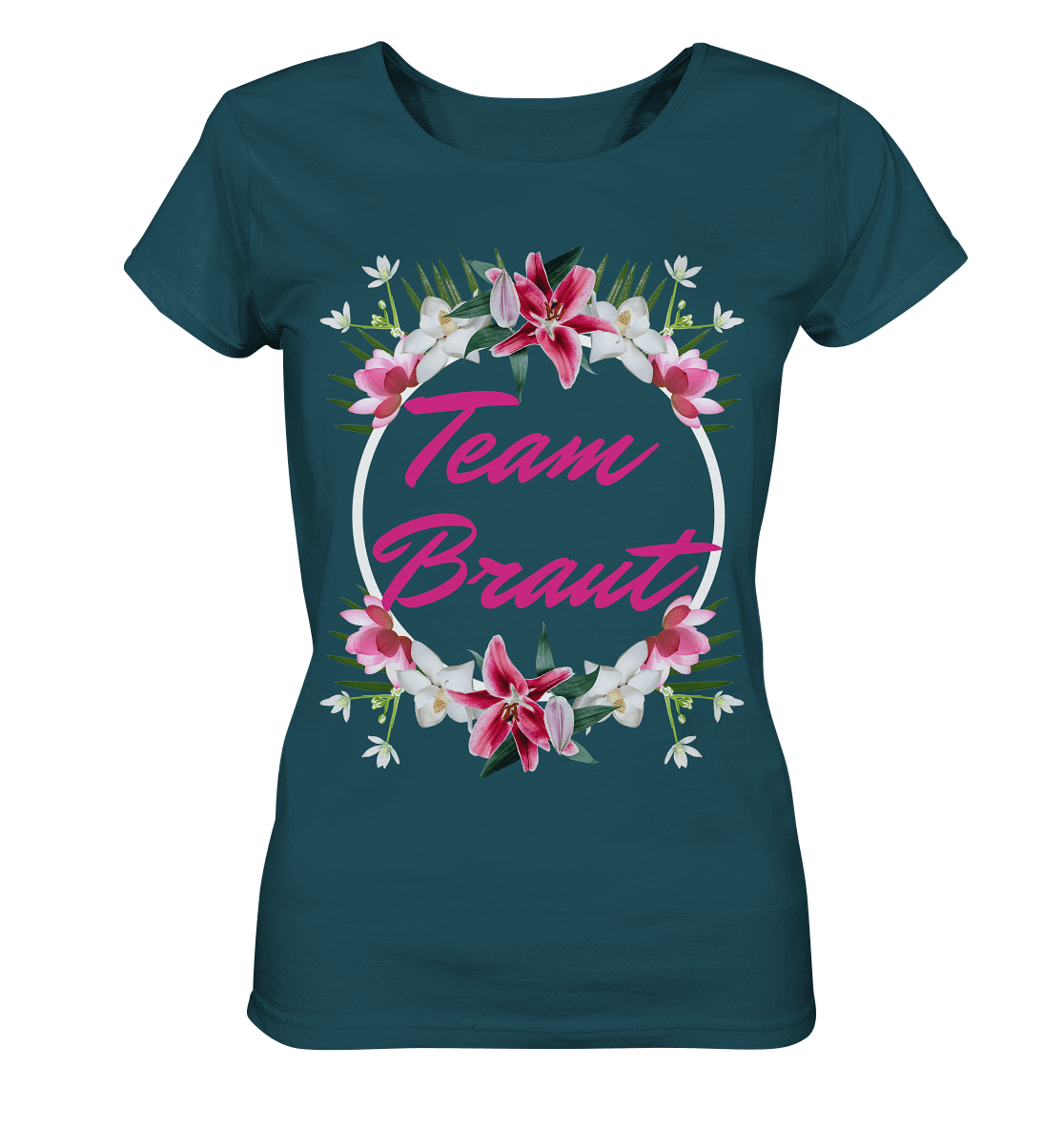 JGA Damen T-Shirt in Farbe Stargazer Team Braut Blumen