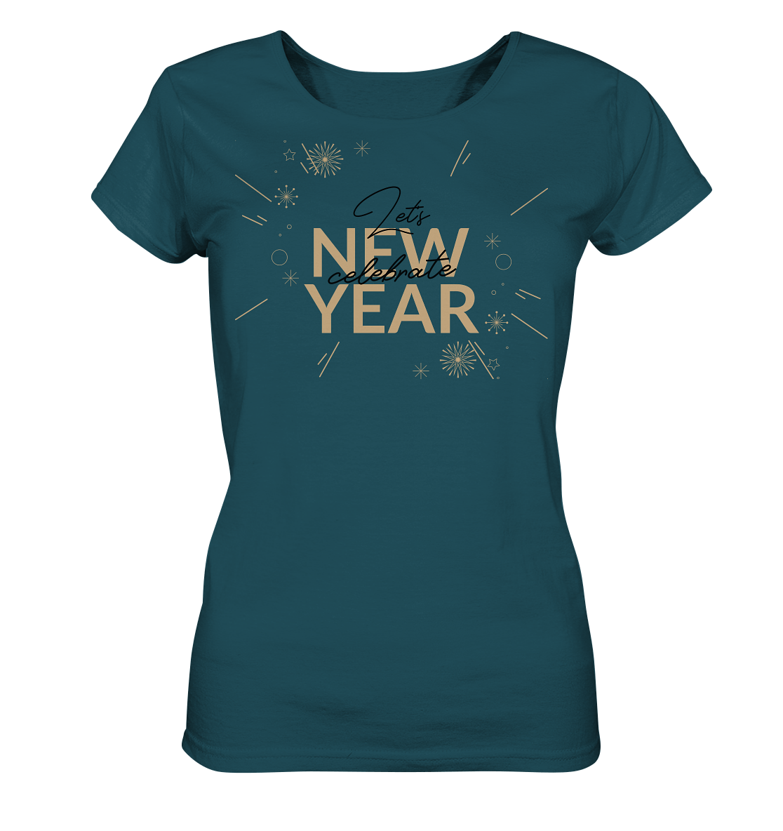 Damen Silvester T-Shirt in petrol New Year Let's celebrate