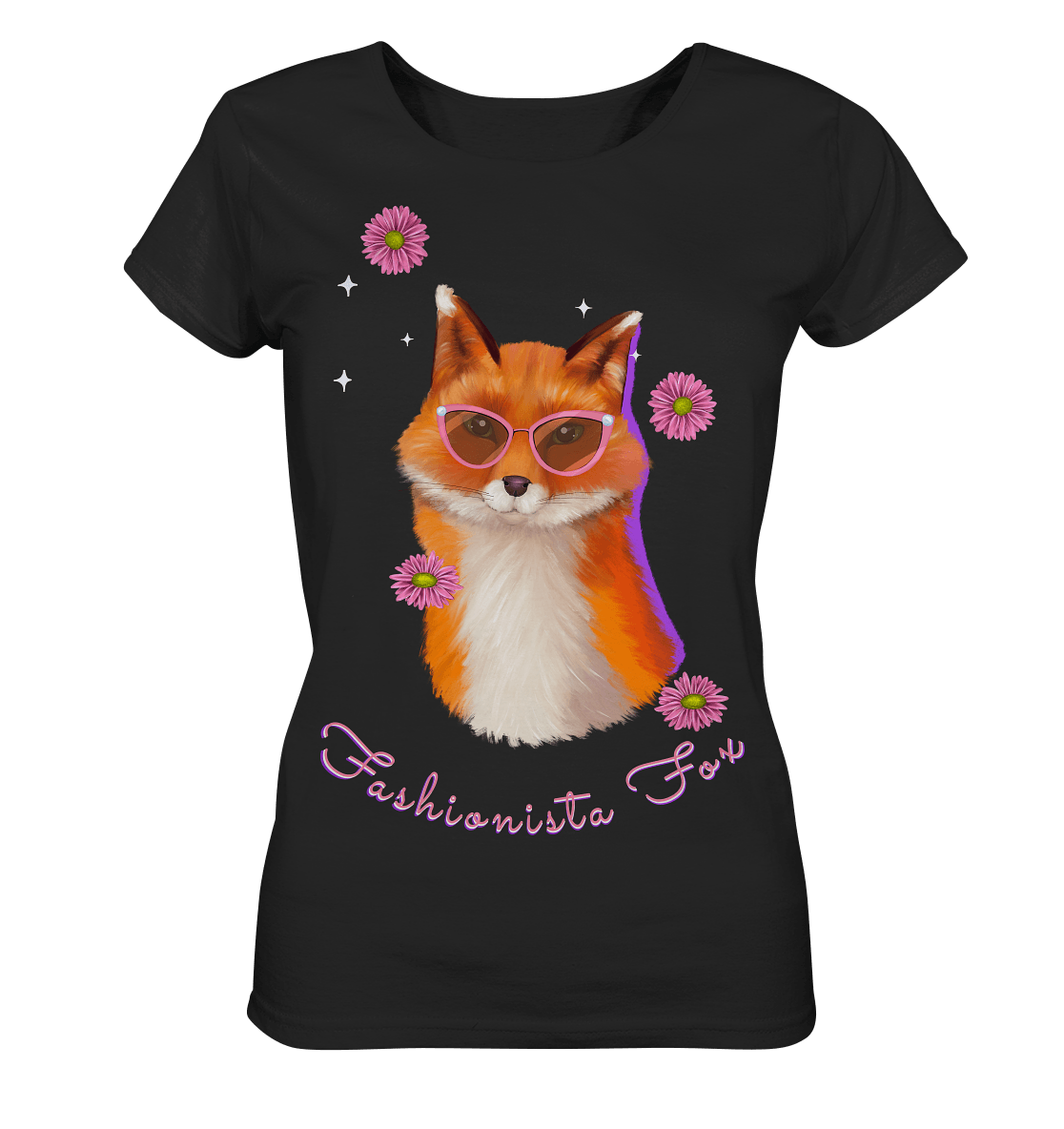 Fuchs mit Blumen T-Shirt in schwarz fashionista fox