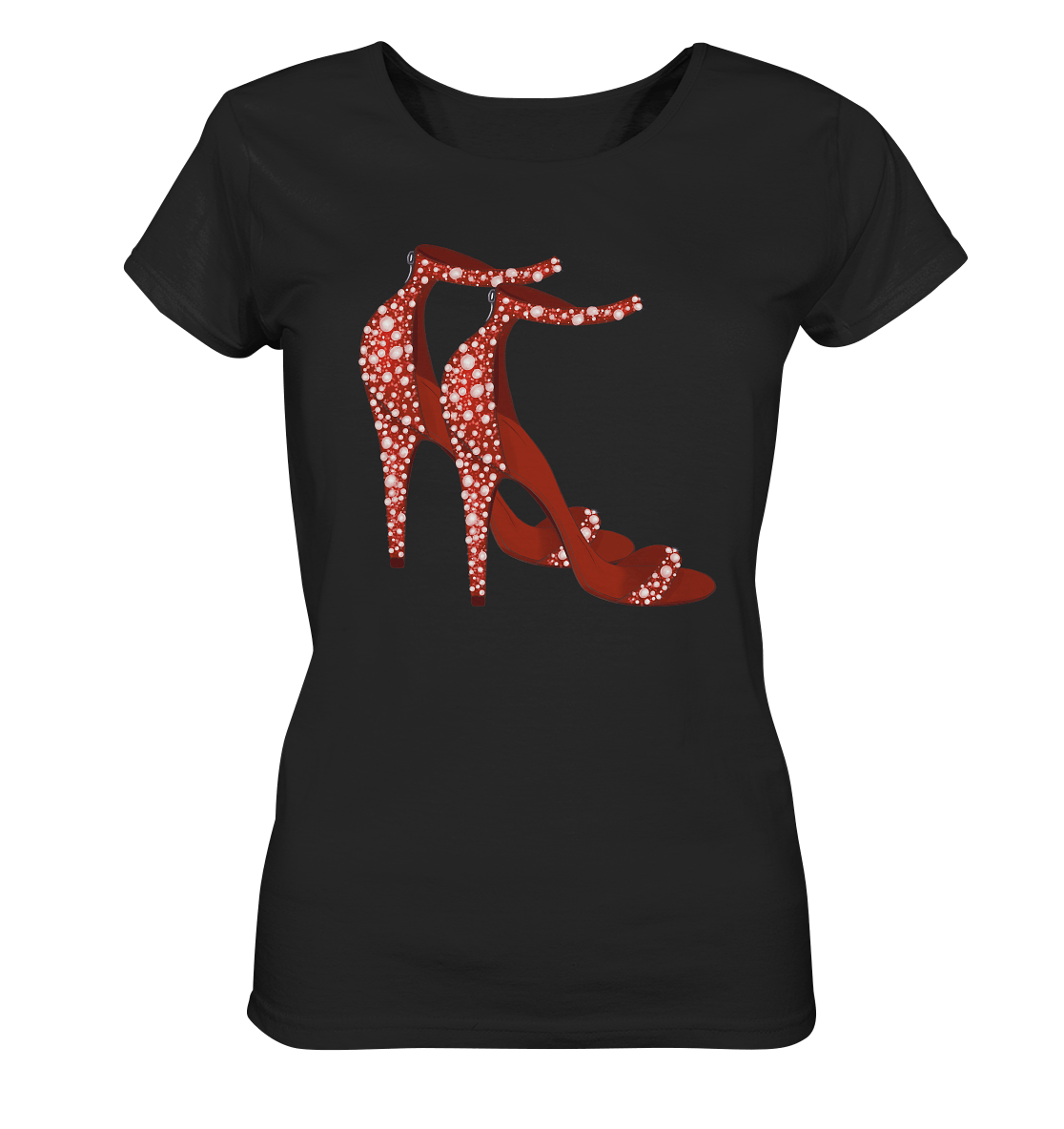 Red Heels Damen T-Shirt mit Fashion-Design rote Absatzschuhe Shirt in schwarz