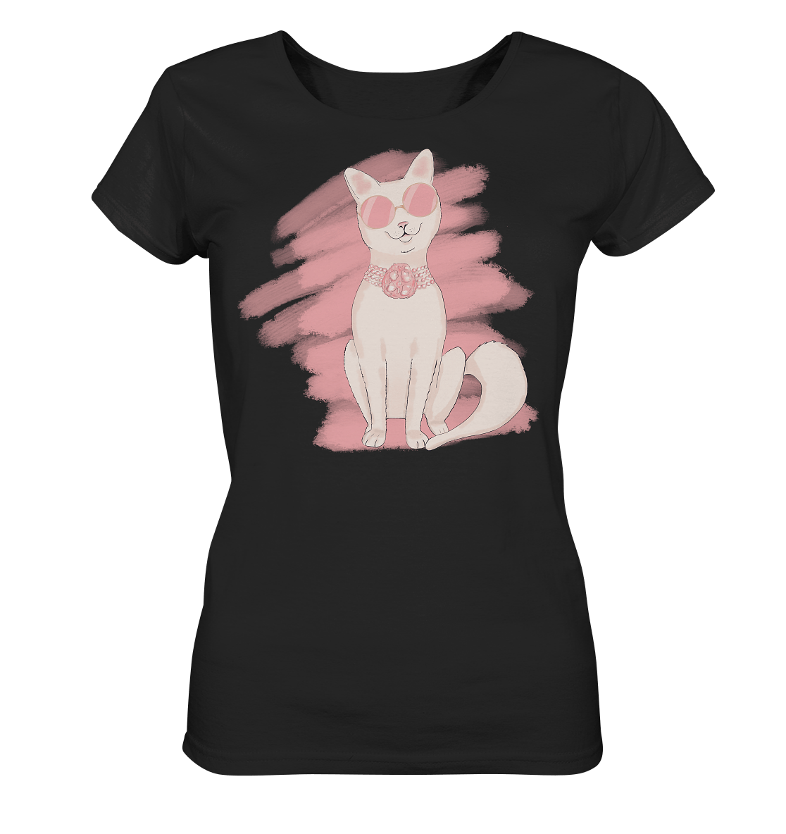 coole Katze mit Sonnebrille und Neckless auf Damen T-Shirt in schwarz  von Bloominic