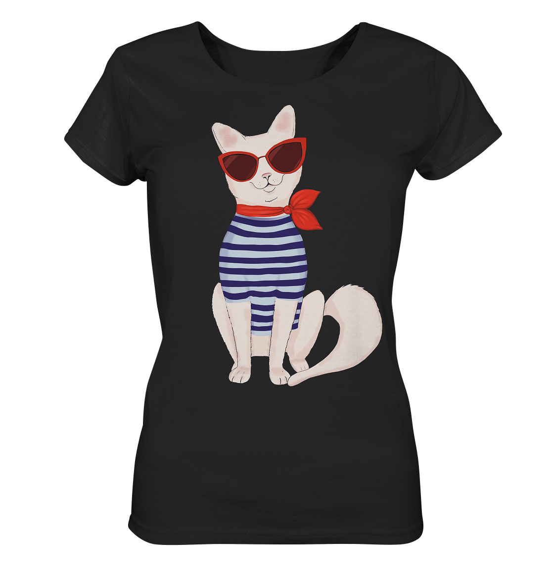 Damen T Shirt fashion Katze mit roter Cat eye Sonnenbrille BLOOMINIC