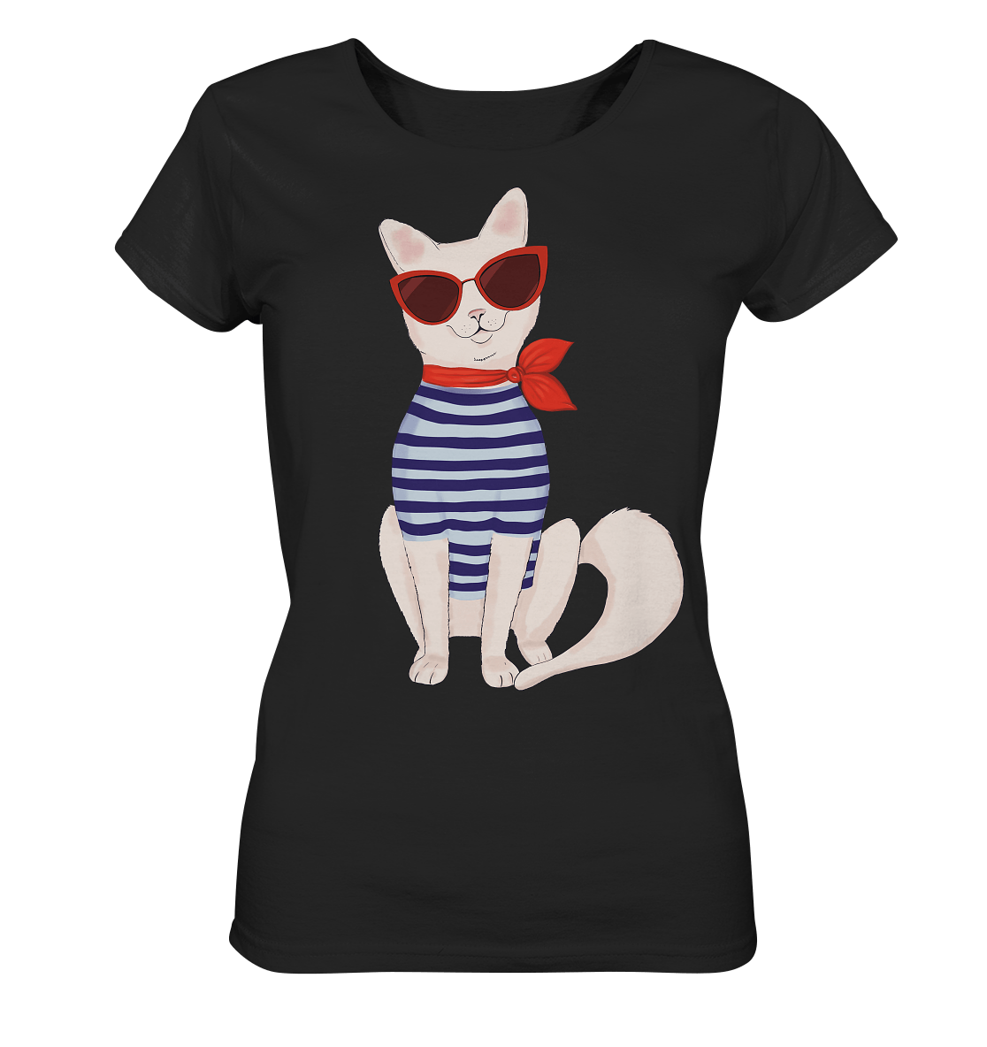 Damen T-Shirt mit Fashion Katze mit Matrosenhemd und roter sonnenbrille kaufen von bloominic