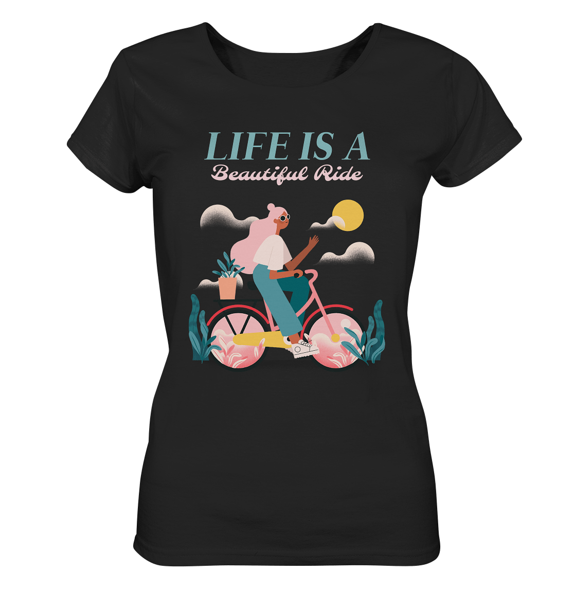 Damen T-Shirt "Life is a beautiful ride" Flat Illustration
