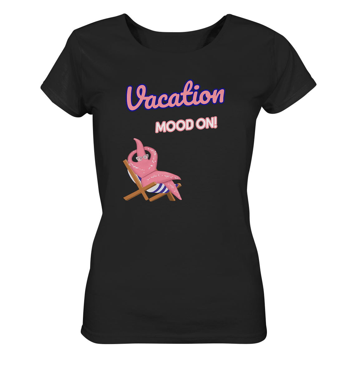 T-Shirt mit handgezeichneten witzigen Seestern Cartoon Urlaub T-Shirt Vacaton mood on von Bloominic schwarz