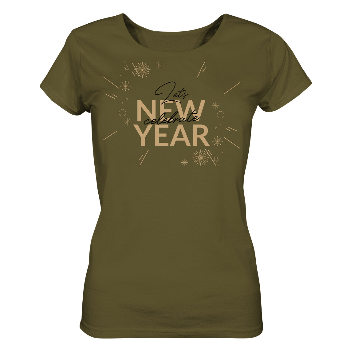 Damen Silvester T-Shirt in khaki New Year Let's celebrate