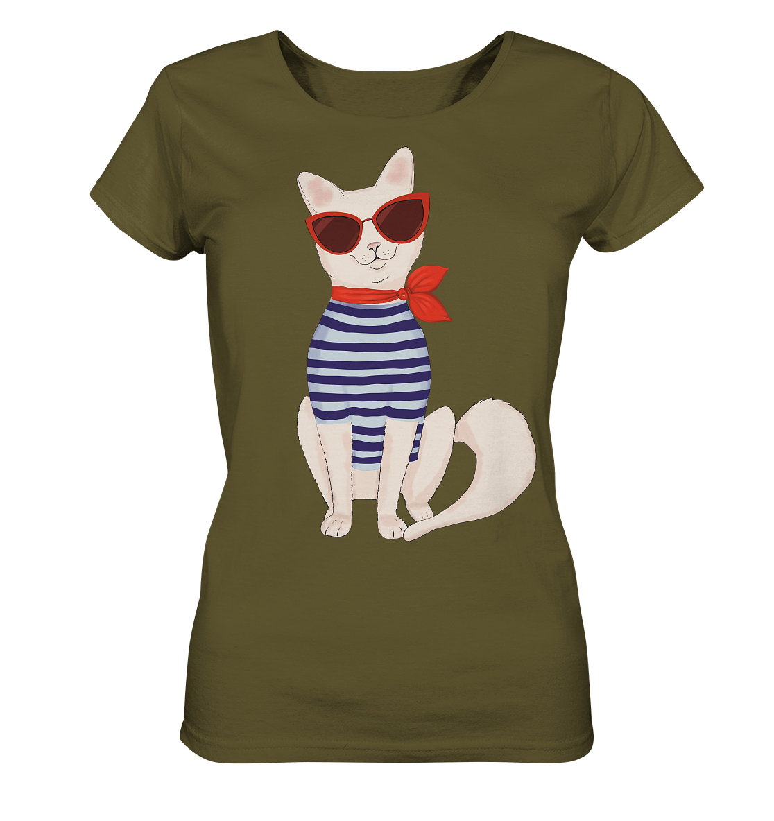 Damen T-Shirt Fashion Katze mit roter Sonnebrille von Bloominic