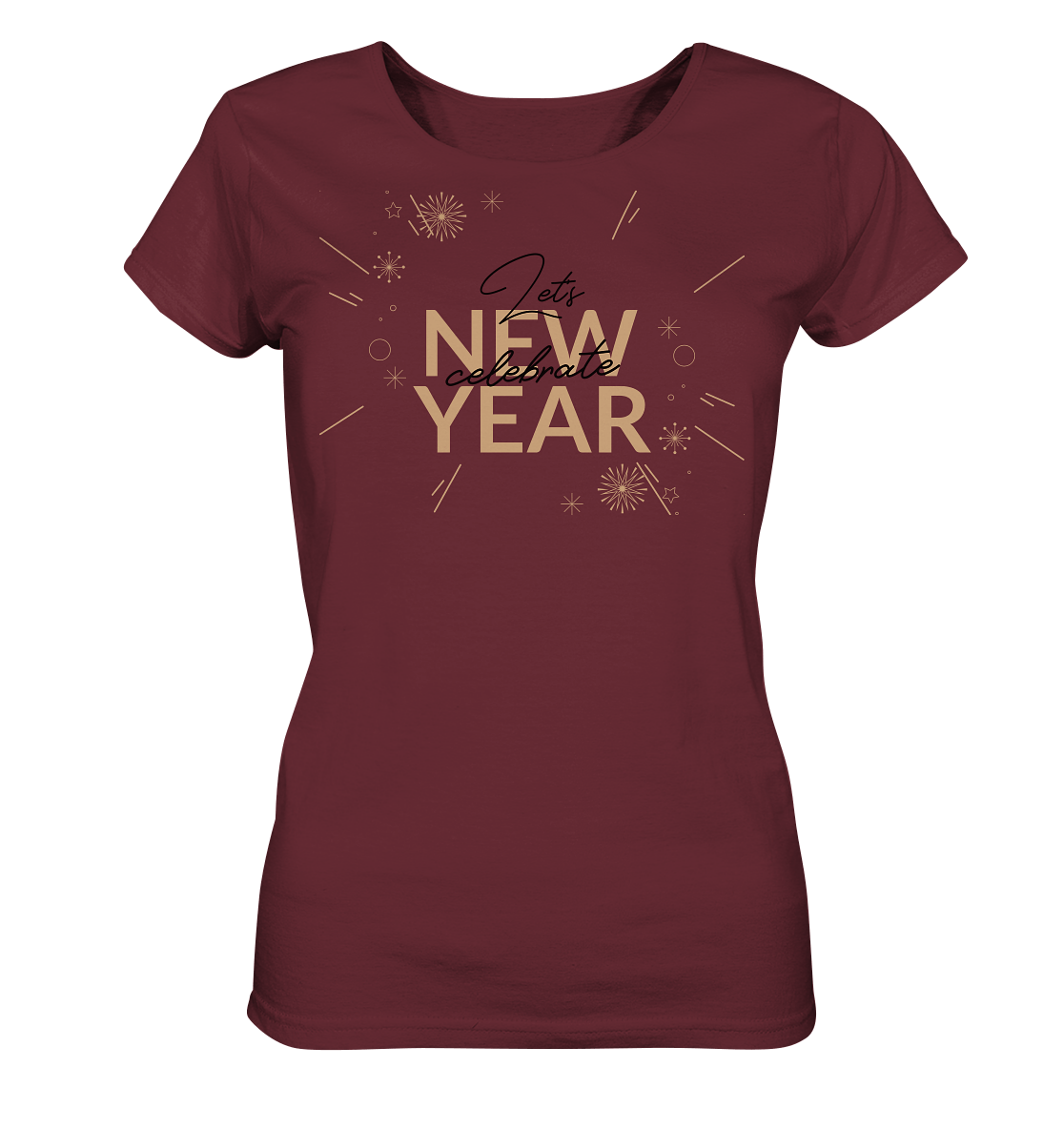 Damen Silvester T-Shirt in burgundi New Year Let's celebrate