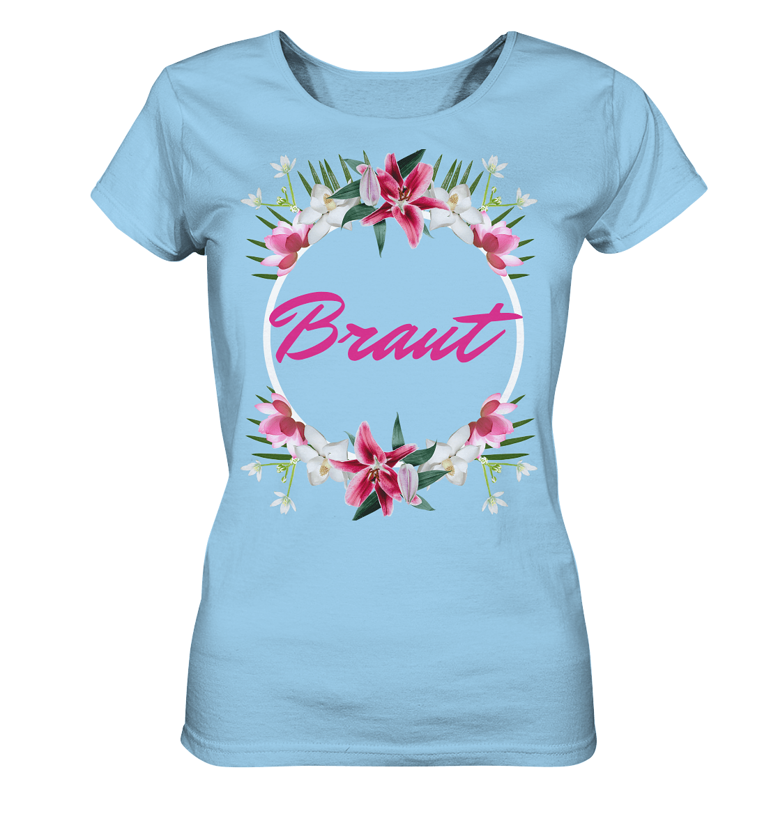 Damen T-Shirt mit Beschriftung Braut T-Shirt Braut und die JGA-Party in hell blau