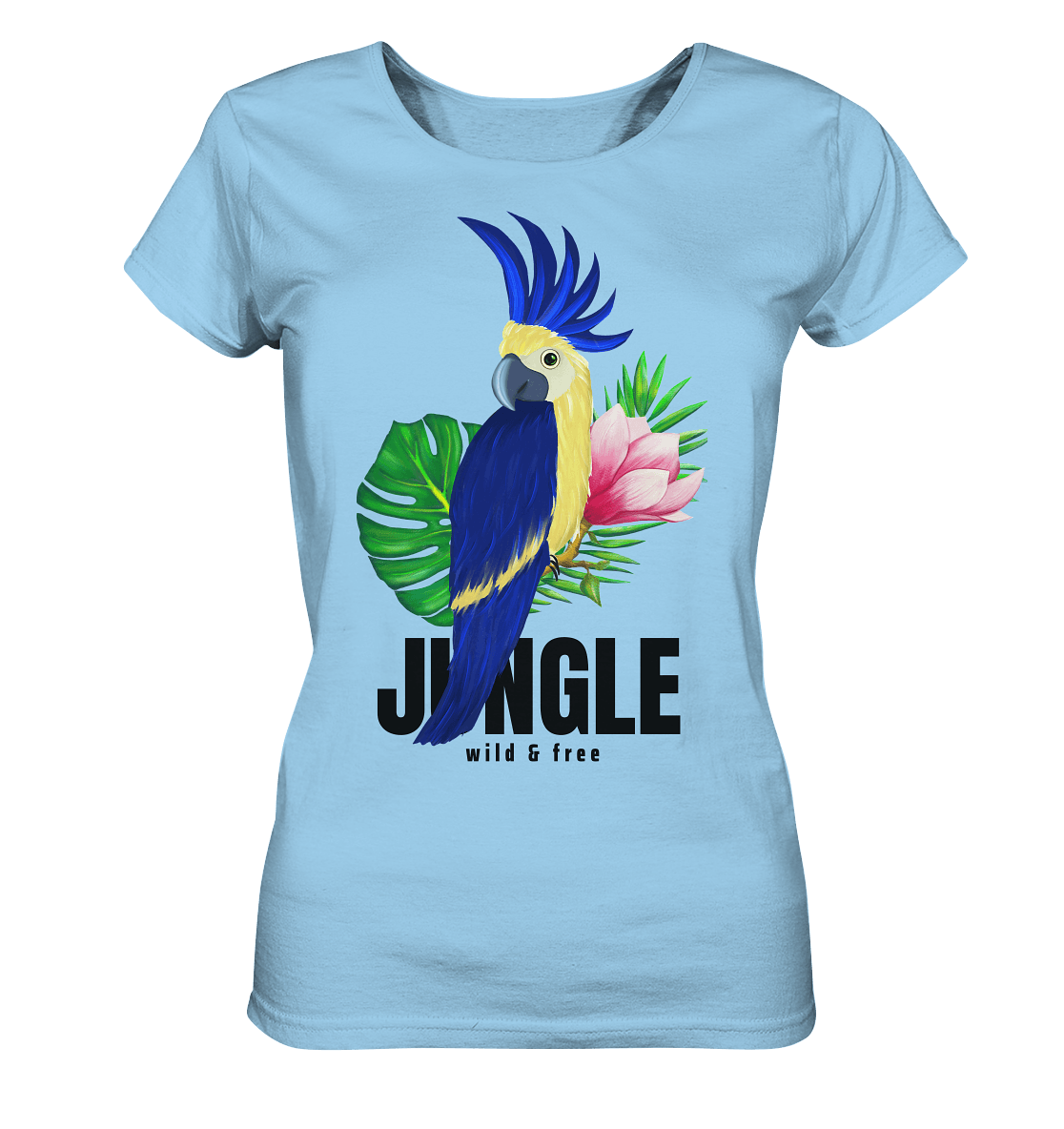 Papagei Shirt in baby blau exotische Blumen Jungle
