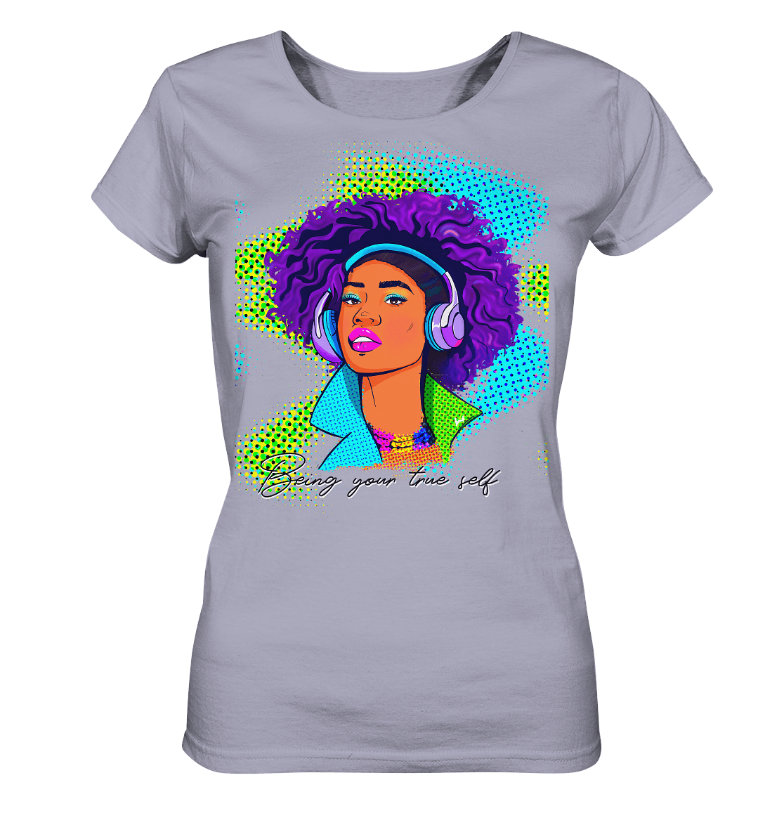 Melanin -Afro -Diva -Pop-Art-Damen-T-Shirt-in-lavander