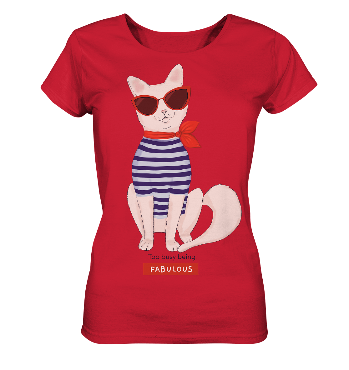 Weiße Katze Maritime Shirt in rot