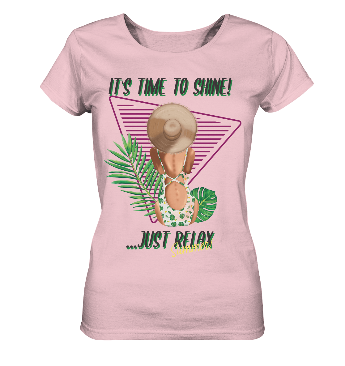Illustration Sommer T-Shirt in rosa mit sommerlichen Illustration statement its time to shine