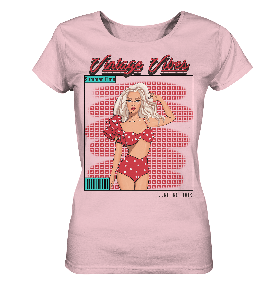 Retro Shirt Comic Pop Rockabilly Damen Shirt in rosa mit Polka Dots und Comic girl Vintage Vibes Shirt