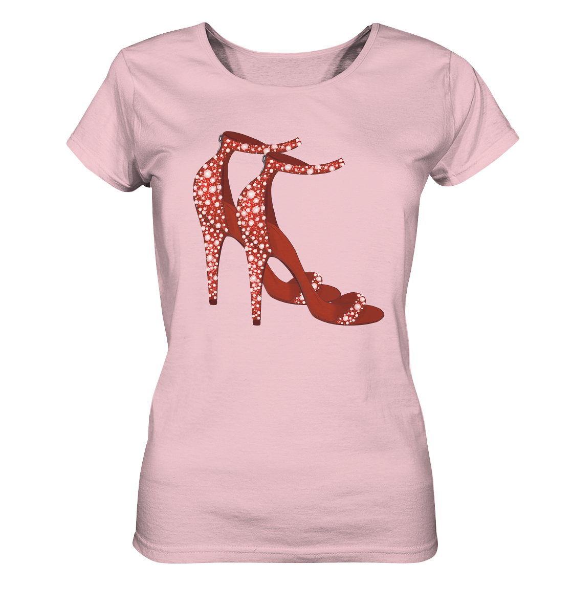 Red Heels Damen T-Shirt mit Fashion-Design T-Shirt mit roten Sandalen mit Perlen