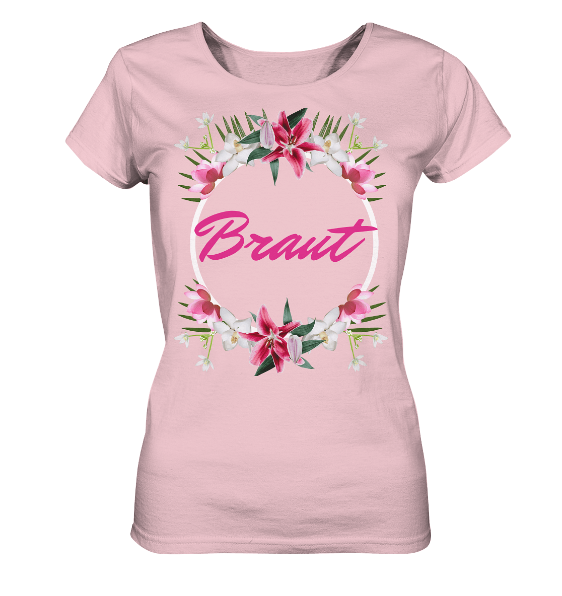 Damen T-Shirt mit Beschriftung Braut T-Shirt Braut und die JGA-Party in rosa