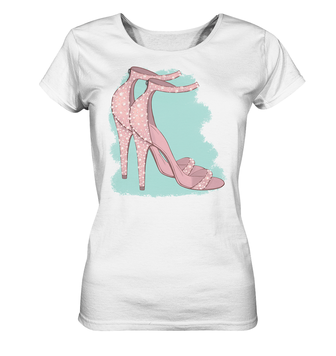 Damen T-Shirt mit Fashion High Heels Muster Pop Art in weiß