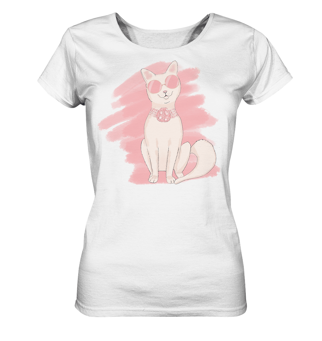 coole Katze mit runder Sonnenbrille auf weißem T-Shirt in rosa Tönnen von Bloominic witzige Katzen T-Shirts