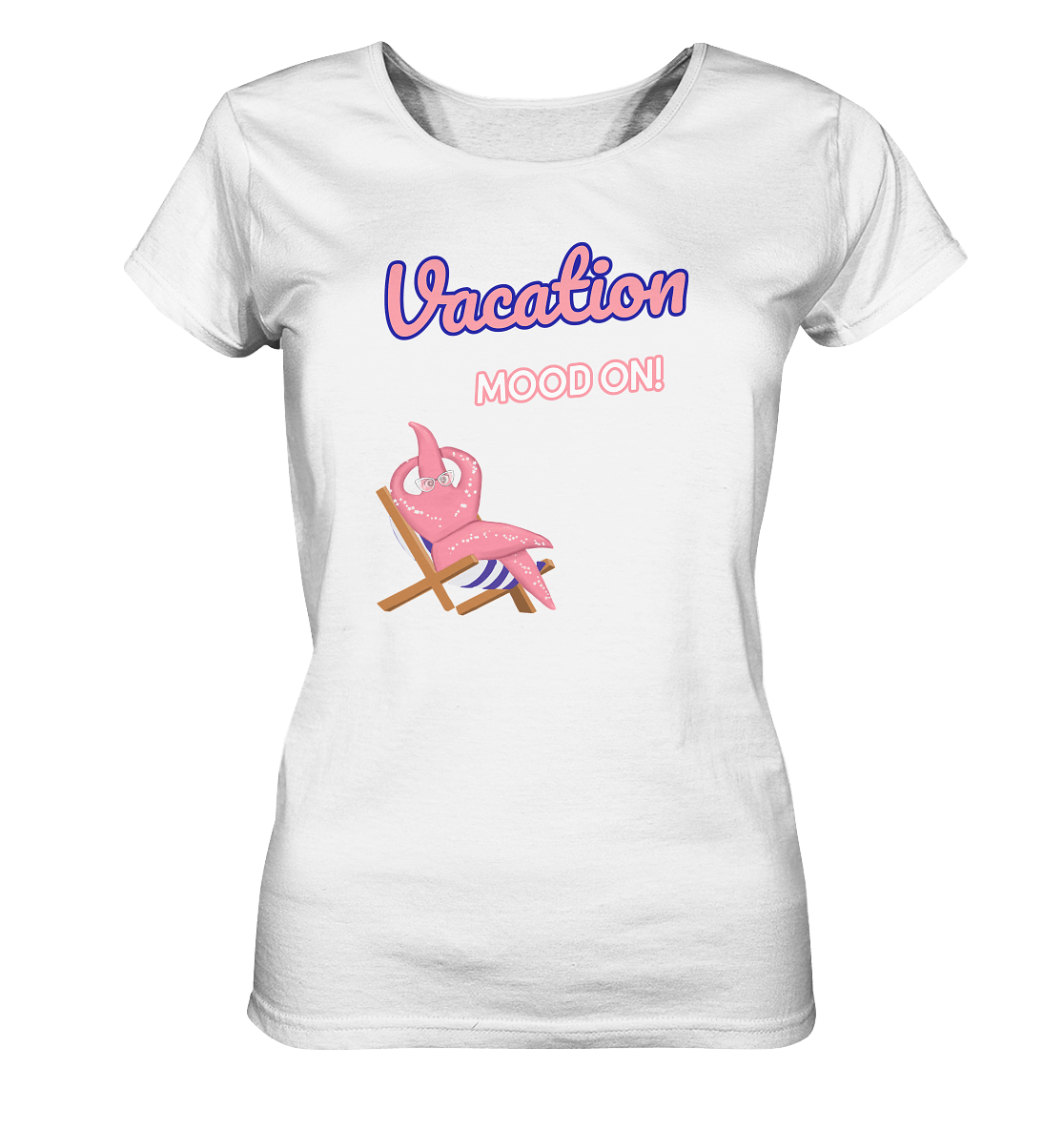 T-Shirt mit handgezeichneten witzigen Seestern Cartoon Urlaub T-Shirt Vacaton mood on von Bloominic in weiß