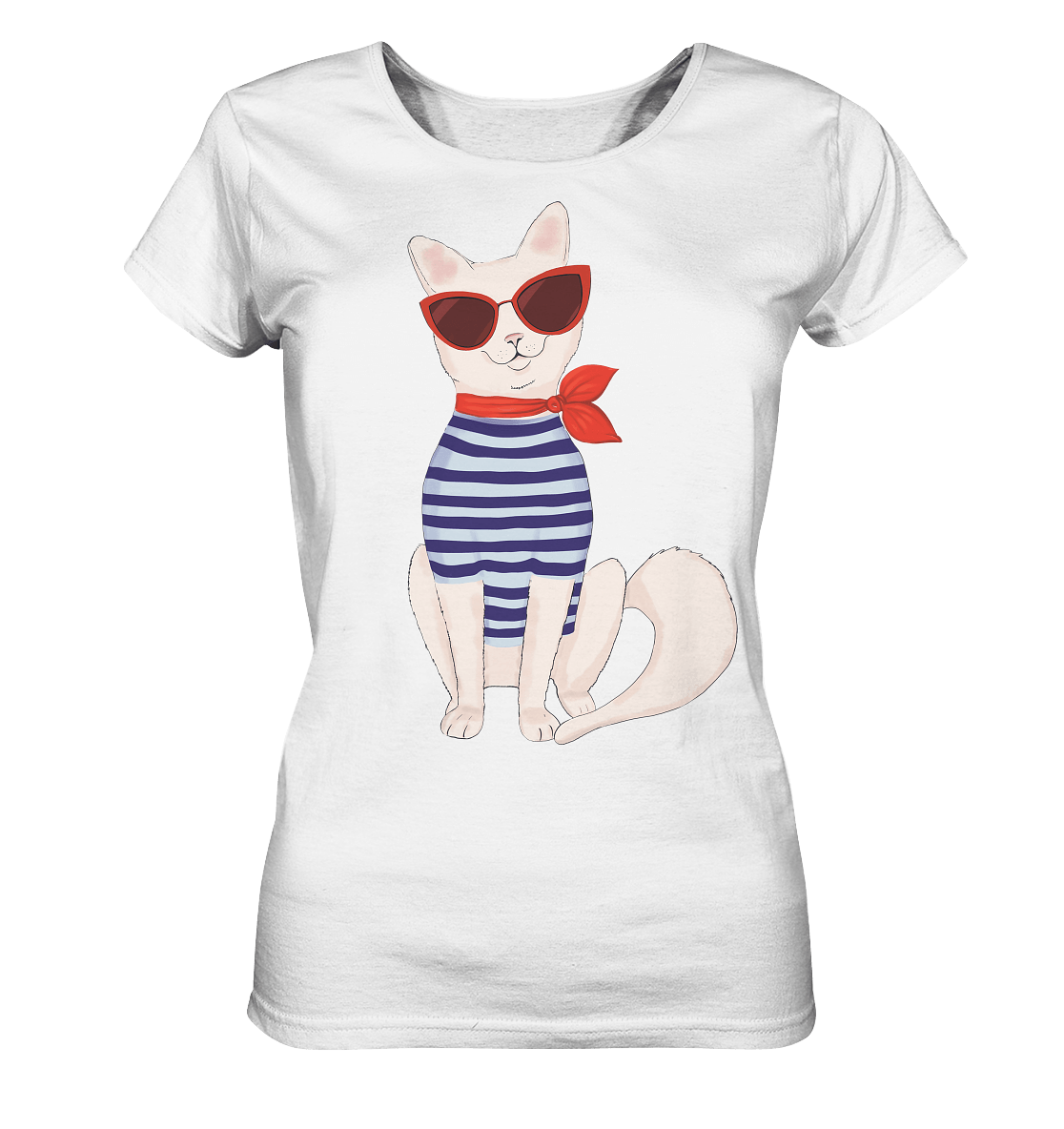Katen Motive Damen T-Shirt Fashion Katze mit roter Sonnebrille von Bloominic in weiß