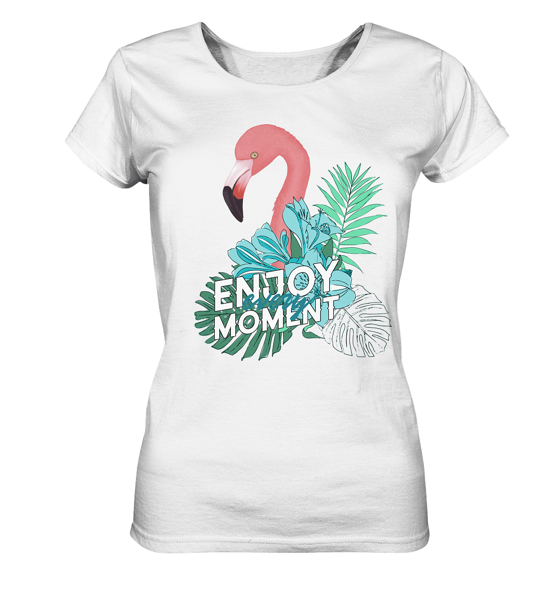 Damen T-Shirt Flamingo "Enjoy every moment" Flamingo mit Botanic Motiv