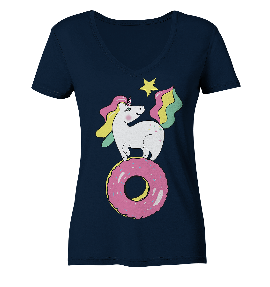 einhorn t shirt in navy unicorn mit donut t shirt einhorn in navy V-neck