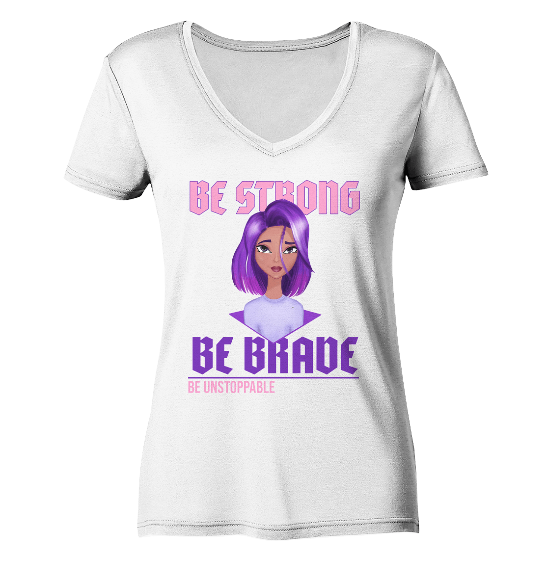 Damen V-Neck Statement T-Shirt mit lila-violett Girl Cartoon Sketch Cartoon character von Bloominic