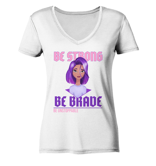 Damen V-Neck Statement T-Shirt mit lila-violett Girl Cartoon Sketch Cartoon character von Bloominic