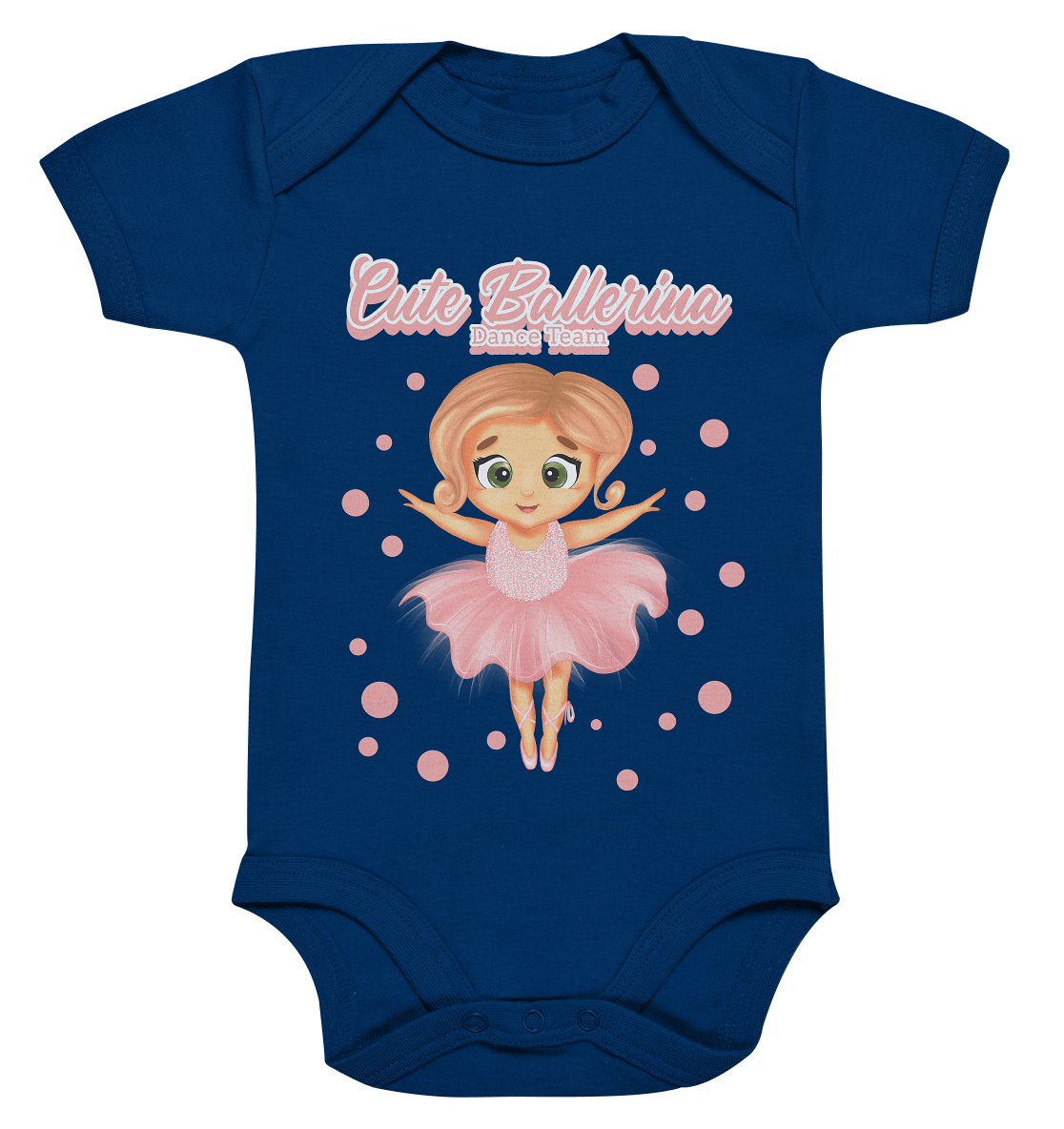 Baby Body in dunkel blau mit handgezeichneten Ballerina Cartoon.
