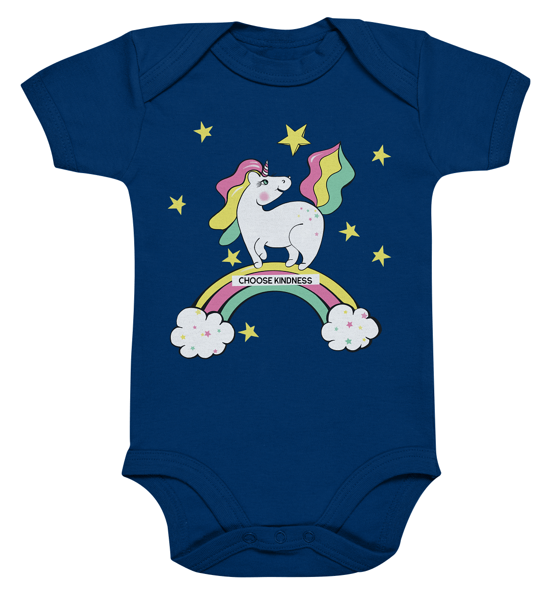 hübches Baby Body mit handgezeichneten unicorn Design in blau