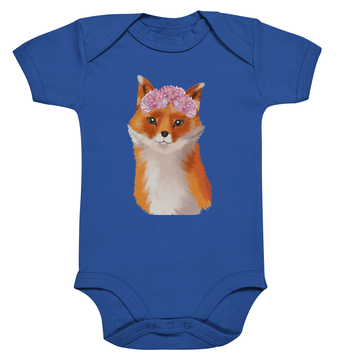 Baby Body "Fuchs mit Blumen" Baby Body in Blau