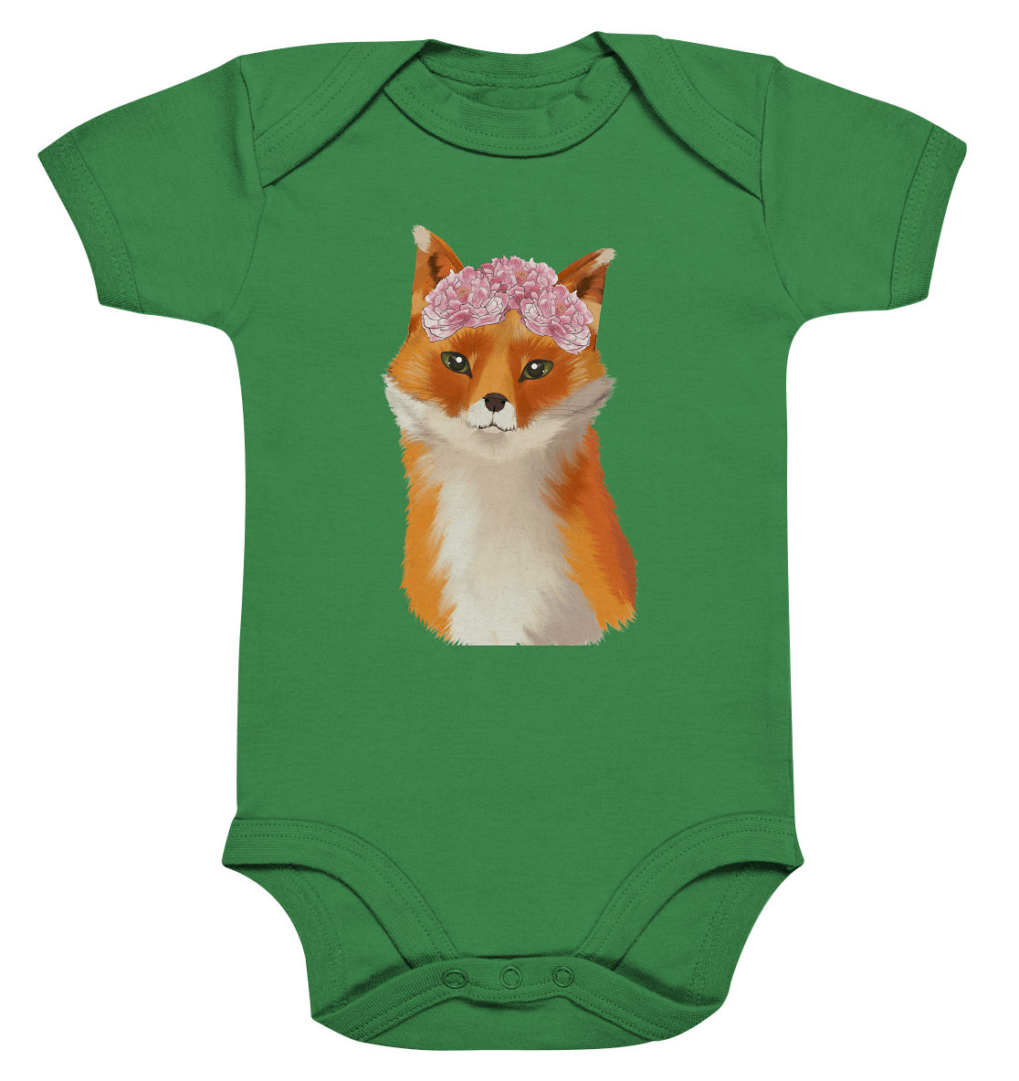 Baby Body "Fuchs mit Blumen" Baby Fuchs mit Blumen Baby Strampler in grün