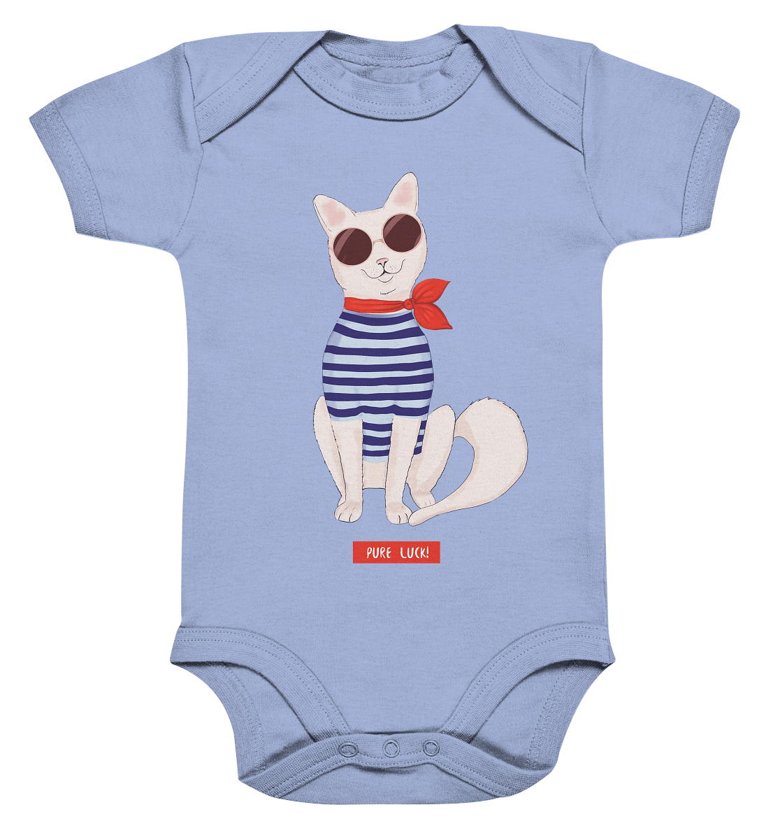 Katze Cartoon Cat Strampler mit marinen Katzen Pure Luck von Bloominic