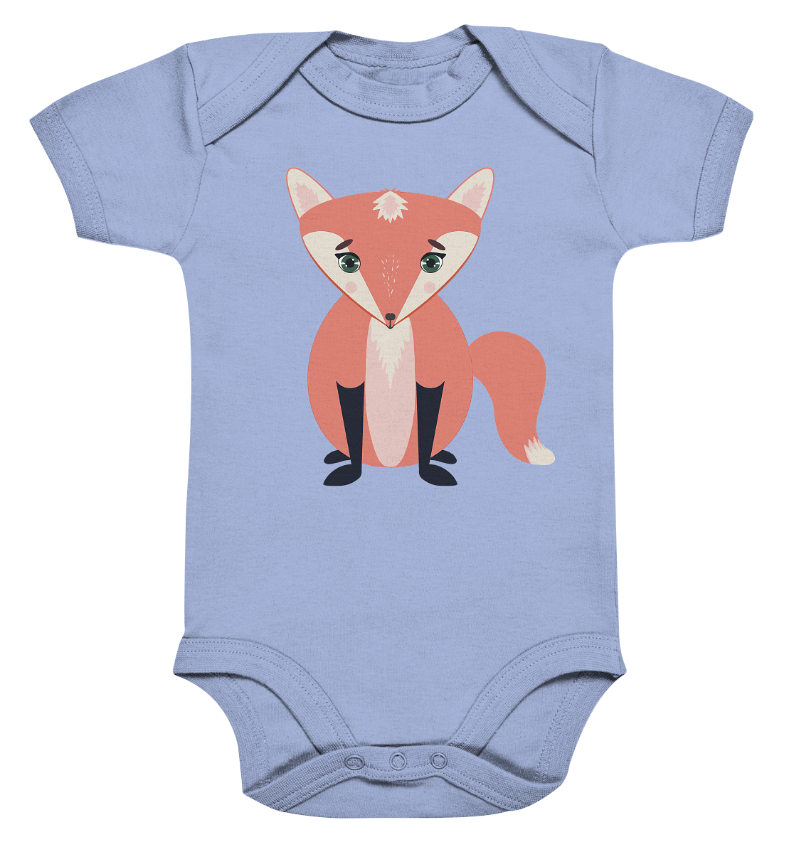 Baby Strampler in blau mit einem süßen Fuchs Design. Mit viel Liebe handgezeichnet. 