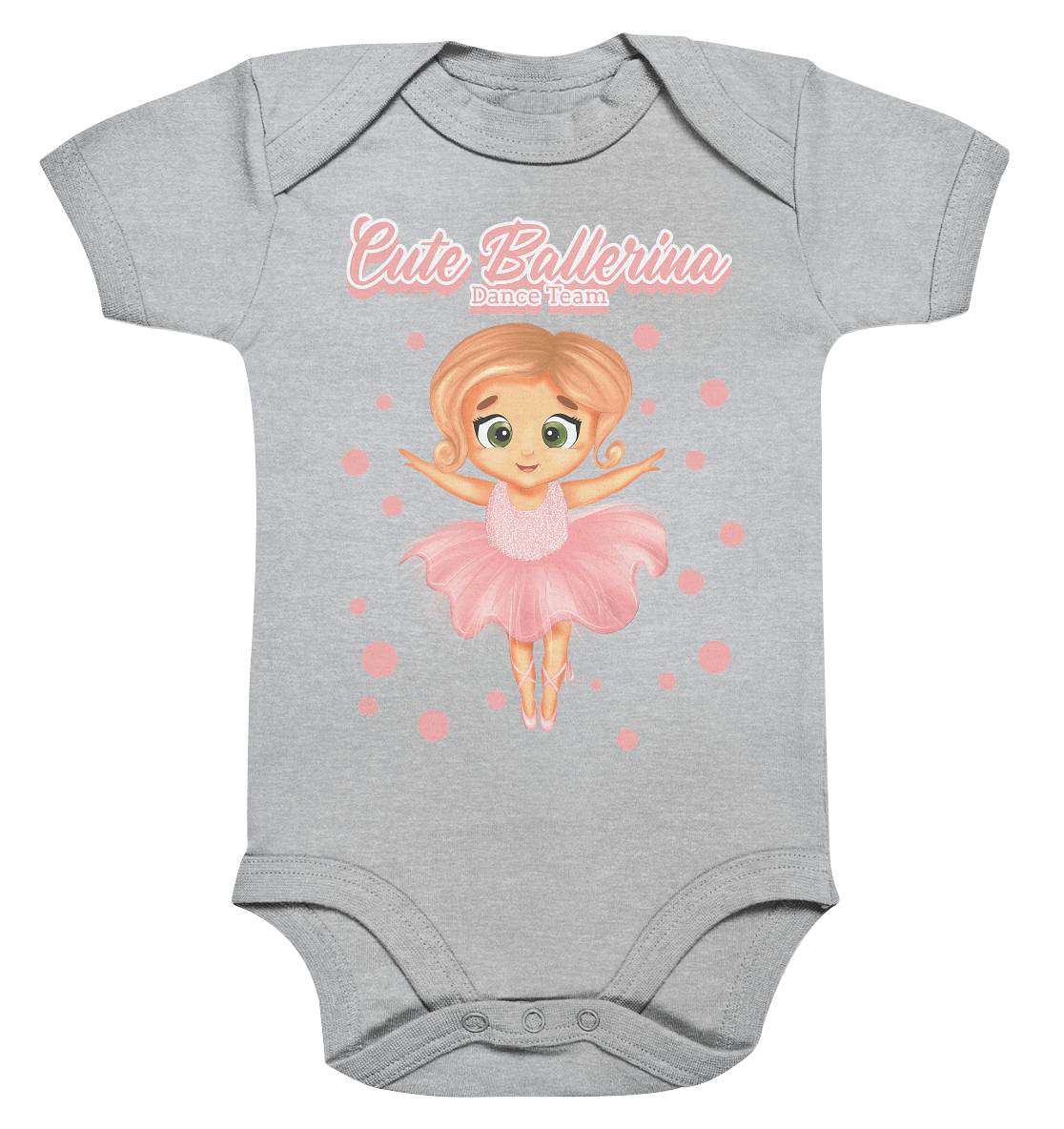 Ballerina Cartoon Baby Strampler in grau mit Ballerina in rosa